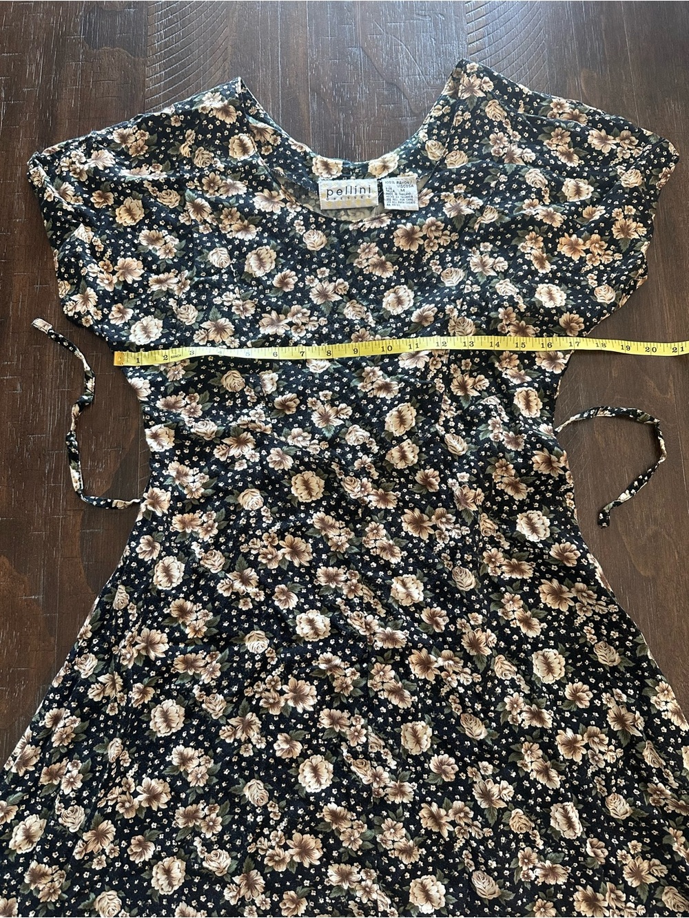Vintage Pellini Black Floral Tie-Waist Dress lace up corset back